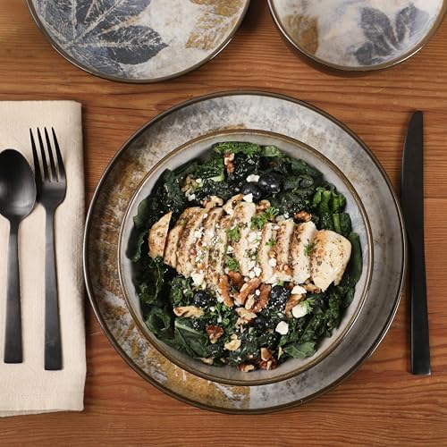 Gibson Elite Chantilly Hill 16-Piece Ceramic Dinnerware Set, Round Plates & Bowls, Multicolor Leaf Design, Microwave & Dishwasher Safe, Service for 4 - Image 4