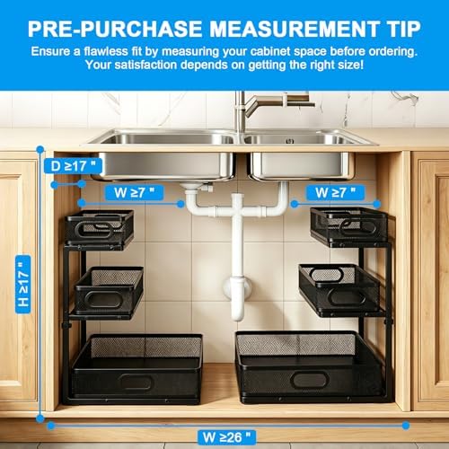 Under Sink Organizer,2Pack 3-Tier Height Adjustable Cabinet Organizer Shelf - Image 5