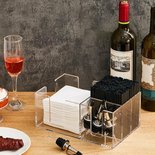 Mifoci Acrylic Bar Caddy, Clear Napkin & Straw Holder Organizer - Image 5