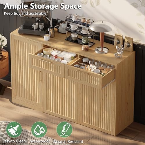 Double 13 Gallon Pull Out Trash Can Cabinet with Storage Cabinet,Natural - Image 4
