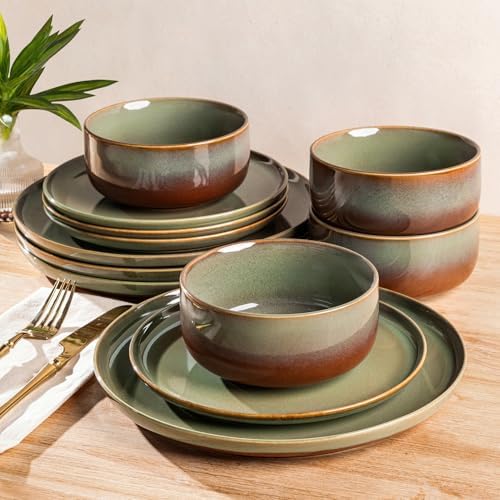 TheTerra Ceramic Dinnerware Set for 4, 12-Piece Plates and Bowls Set by TheTerra