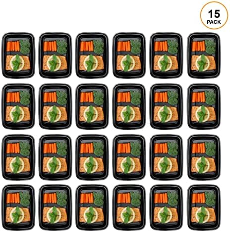 Freshware Meal Prep Containers [15 Pack] 1 Compartment Food Storage Containers with Lids, Bento Box, BPA Free, Stackable, Microwave/Dishwasher/Freezer Safe (28 oz) Black - Image 2