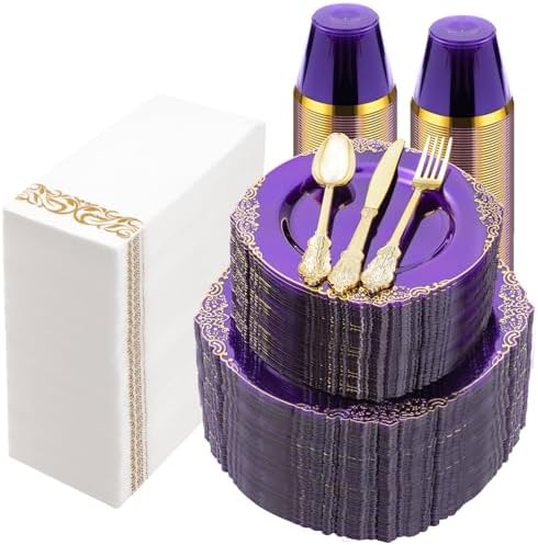 Bestluck 700PCS Clear Purple Plastic Plates for 100 Guests by Bestluck