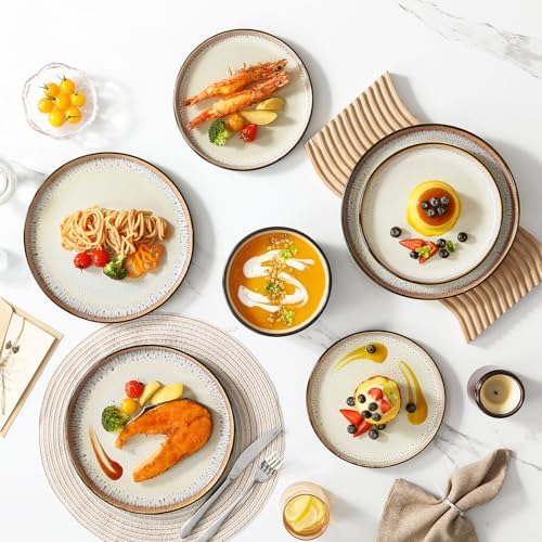 vancasso Plates and Bowls Sets, Ceramic Dinnerware Sets Stoneware Kitchen Dishes Dishware Mircowave and Dishwasher Safe, 18 Pieces, Oyster White - Image 2