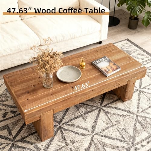 Rustic Wooden Coffee Table for Living Room Mid Century Modern Coffee Table - Image 4