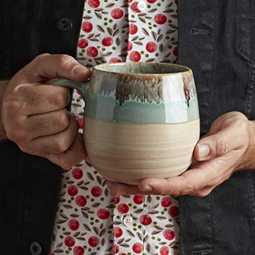 Tabletops Gallery Tuscan Collection Reactive Glaze 4 Piece Large 26 oz. Stoneware Soup Mug Set Kitchen Bowls Cups, Blue Teal Green Brown Pink - Image 5