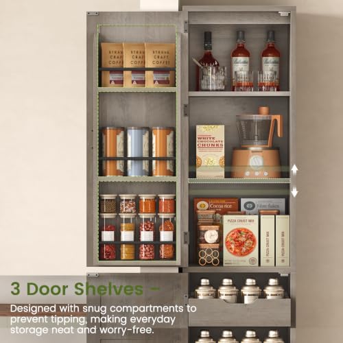Itaar Narrow Kitchen Pantry Cabinet with 3 Door Shelves & 3 Drawer, Grey - Image 7