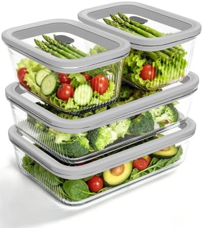 4-Pack Glass Food Storage Containers with Tempered Glass Lids, 2x 4.7 Cup & 2x 9.3 Cup, Airtight, Oven & Microwave Safe Borosilicate Glass (-4°F to 950°F) by BOROHOUSE