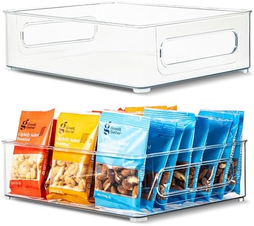 Plastic Food Storage 2 pack Clear Container Bin with Handles for Organizing Kitchen, Pantry, Refrigerator, Freezer, Pantry, Cabinet, Closet, Bathroom. Stackable 10”x8”x3” by primebox