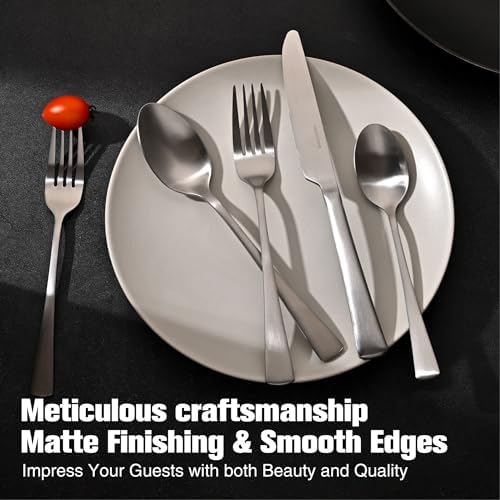 KINGSTONE Silverware Set for 8, 40-Piece 18/10 Stainless Steel Flatware Set,Forged Cutlery Set Matte Satin Finish, Dishwasher Safe - Image 6