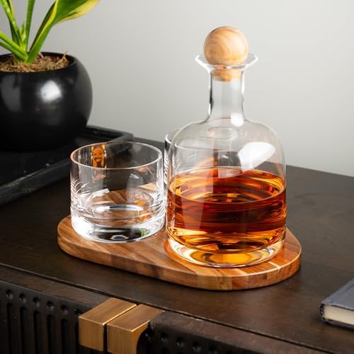 Cork & Mill Whiskey Decanter Set with Glasses, Wood Tray and Stopper - Image 2