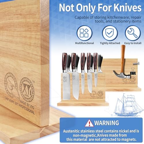 XYJ Magnetic Knife Block, Double Side Kitchen Knife Holder, Natural Wood - Image 4