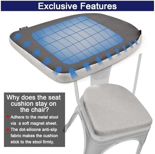 BUYUE Friendly Woven Fabric 14x14 Magnetic Cushions for Metal Chair Set of 4, Enhanced Anti-Slip Seat Pads for Dining Kitchen Café Stackable Chairs (U-Shape, Light Grey, 4 Counts) - Image 6
