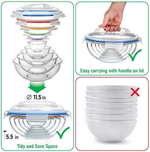 Stackable Glass Mixing Bowls with BPA Free Lids Set of 5 - Image 6