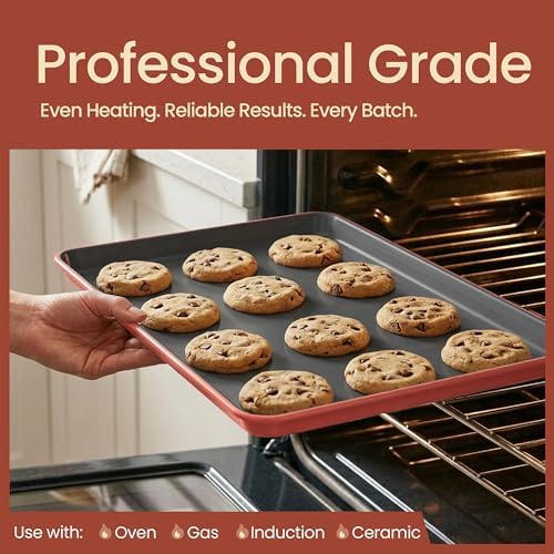 Bakken 8-Piece Ceramic Coated Bakeware Sets, Nonstick Aluminized Steel Pans with Muffin, Loaf, Cake, Roasting Pan, & Cooling Rack, Oven Safe Up To 500°F, Dishwasher Safe, BPA, PTFE & PFAS Free, Pink - Image 3