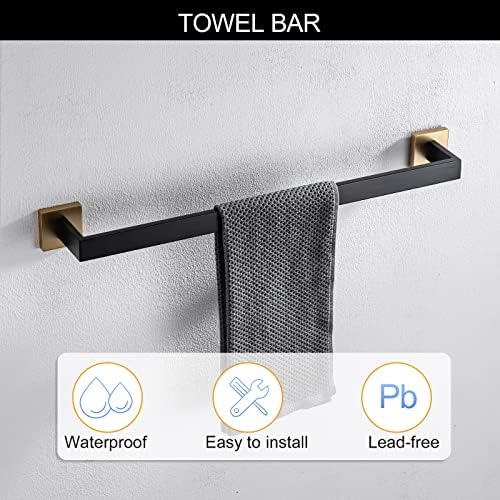 5 Pieces Bathroom Hardware Accessories Set Black and Gold Towel Bar Set,Wall Mounted Stainless Steel,23.6 Inch - Image 3