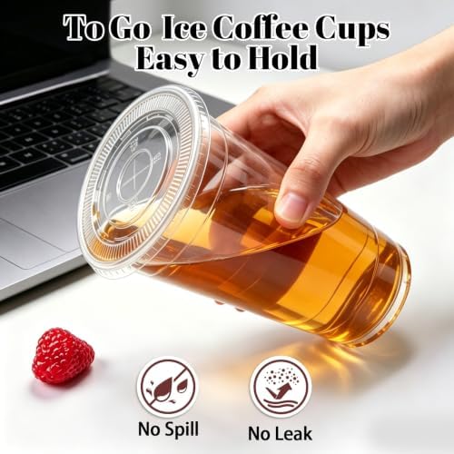 50 Pack 24oz Clear Plastic Iced Coffee Cups with Lids & Straws - Image 5