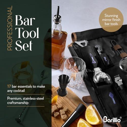 Barillio Bartender Kit Bag with Black Cocktail Shaker Set - Waxed Canvas, Traveling Bar Tools Bag with 17-Pc Cocktail Kit - Travel Mixology Bartending Kits - Mobile Bar Roll with Strap & Accessories - Image 6