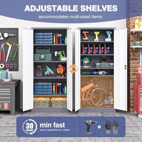Metal Tool Storage Cabinet,Lockable File Cabinet with 2 Doors and 5 Adjustbale Shelves,Tall Cabinets for Garage Storage Systems for Home Office,Garage,Workshop - Image 4