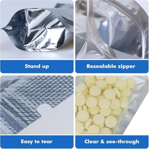 200-Pack Reclosable Large Mylar Bags for Food Storage 10.2" x 15" Stand Up Pouch Bags Bulk Resealable Smell Proof Aluminum Silver Foil Bags with Clear Window Kitchen Storage Edible Packaging - Image 5