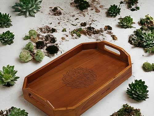 Vesta Homes Extra Large Wooden Serving Tray for Home, Kitchen, Breakfast, Restaurant, Office Organizer, Dining Table | Premium Acacia Wood |18 * 12 * 3 Inches | Handcrafted in India - Image 2