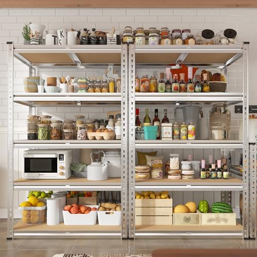 REIBII 2000LBS Storage Shelves 5 Tier Garage Shelving Heavy Duty Metal Shelving Adjustable Garage Shelves for Pantry Closet Kitchen Basement 28" W x 13.8" D x 59.8" H, Silver - Image 2