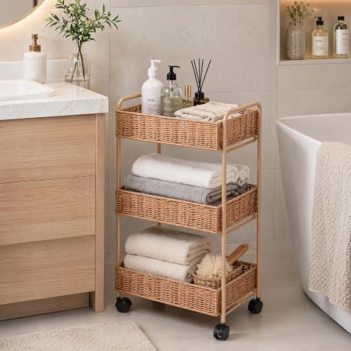FOCHIER F Utility Storage Cart,3-Tier Rolling Kitchen Office Laundry Room Cart with Wheels,Mobile Shelving Unit Organizer for Living Room,Bathroom, Baby Diaper Cart,Art,Dining Room - Image 4
