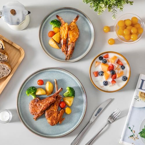 vancasso ONION Ceramic Plates and Bowls Sets, 18 Pieces Light Blue Dinnerware Sets for Kitchen, Reactive Glaze Dishes Set for 6, Dishwasher and Microwave Safe - Image 6