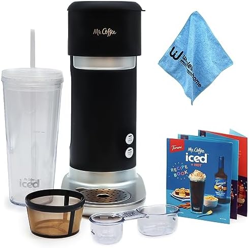 Mr. Coffee Iced Coffee Maker, Single Serve Hot and Cold Coffee Maker with 22 ounce Reusable Tumbler, Filter and Wholesalehome Cloth by MrCoffee