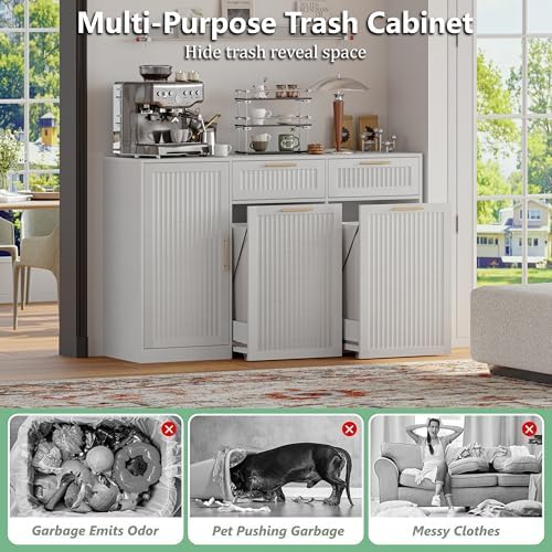 Double 13 Gallon Pull Out Trash Can Cabinet with Storage Cabinet,White - Image 6