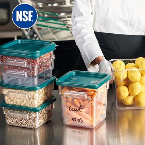 CURTA 4-Pack Food Storage Containers with Green Lids - 2 Qt & 4 Qt Square Clear Polycarbonate - NSF Listed, Commercial Grade, Freezer & Dishwasher Safe, Stackable - Image 2