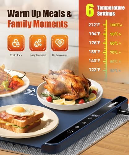 Warming Mat for Food, 26x15 Inch, Dark Blue, Fast Heat, Child Lock - Image 3