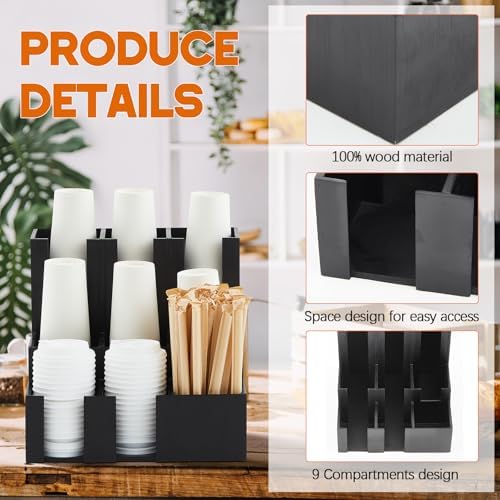 CroBlissful 9 Compartment Pine Wood Vertical Coffee Cup and Lid Dispenser - Image 3