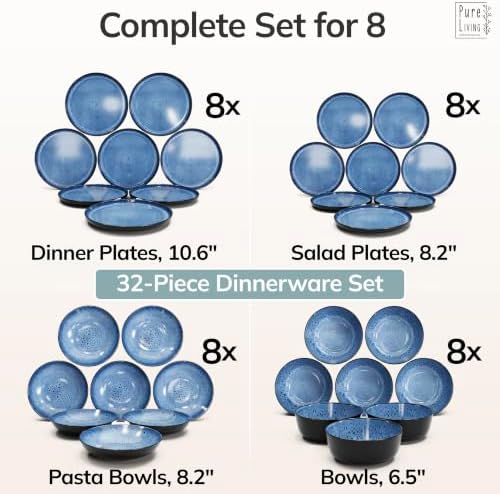 32 Piece Stoneware Dinnerware Set for 8, Handcrafted Plates and Bowls Set - Image 6