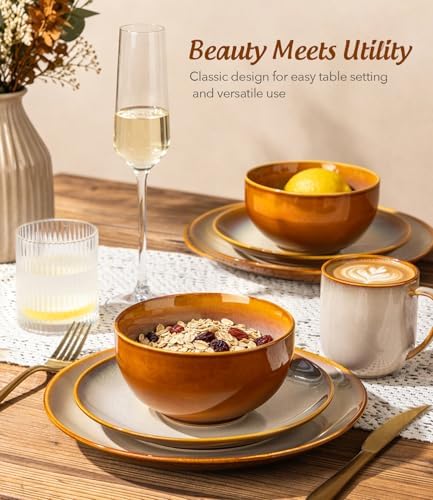 LeRatio Ceramic Dinnerware Sets for 6,18Pcs Porcelain Plates and Bowls Set - Image 5