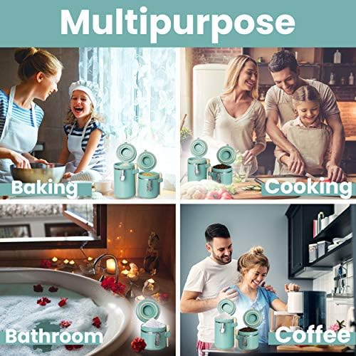 Home Intuition 4-Piece Ceramic Kitchen Canisters Set, Airtight Containers with Wooden Spoons Reusable Chalk Labels and Marker for Sugar, Coffee, Flour, Tea (Turquoise) - Image 3