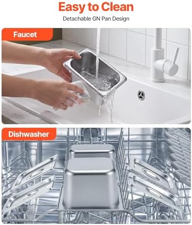 VEVOR Countertop Food Serving Display Container, Stainless Steel Food Salad Server Tray, Buffet Condiment Dispenser, Ice Cooled Rack with Separate Lid, for Restaurant Hotel Kitchen (2x1/6+3x1/9 Pan) - Image 5