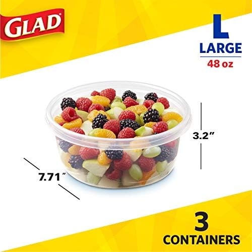 Glad GladWare Big Bowl Food Storage Containers, Large, 48 Oz, 3 Count, 6-Pk - Image 2