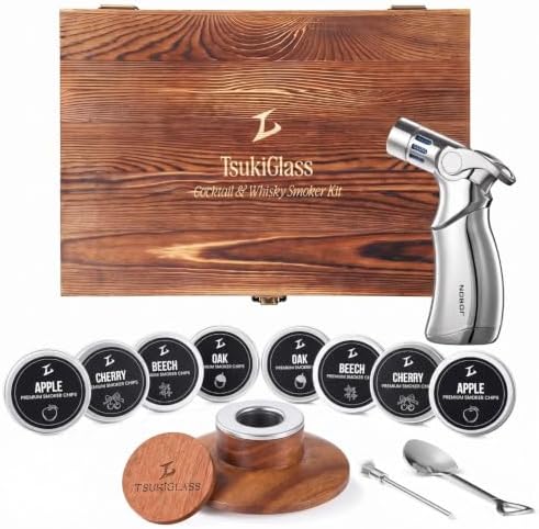 TSUKIGLASS® Bourbon Whiskey Smoker Kit with Torch, Luxury Gift for Men by TsukiGlass