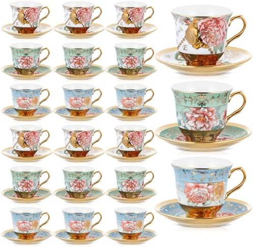 Teenyyou Set of 18 Tea Cups and Saucers, Classic Style, 5.4 oz by Teenyyou