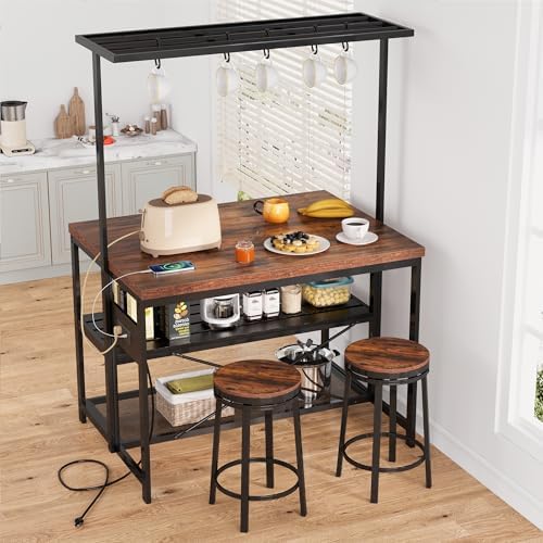 GarveeHome 47 in Kitchen Island with Power Outlet & Storage - Large Bakers Rack, Microwave Stand with 3-Tier Shelves & 5 Hooks for Pantry Organization - Image 3