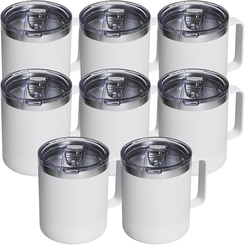 8 Pack 12oz Insulated Coffee Mug with Lid, Stainless Steel Cup by avodvo