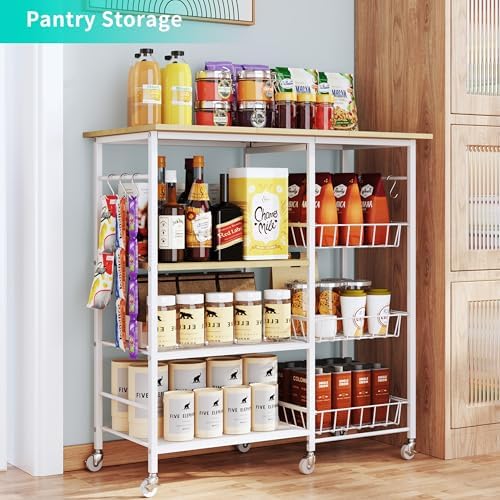 HapiRm Rolling Kitchen Microwave Cart - 4 Tier Microwave Table Stand with Pull-Out Baskets, Coffee Bar Baker's Rack with Wheels Rolling Storage Cart Organizer Shelf for Living Room Office, Balcony - Image 5