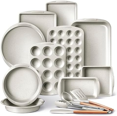 Country Kitchen Nonstick Stackable Bakeware Set - Durable, Easy Release Baking Set, Cream, 14 Pcs by CountryKitchen