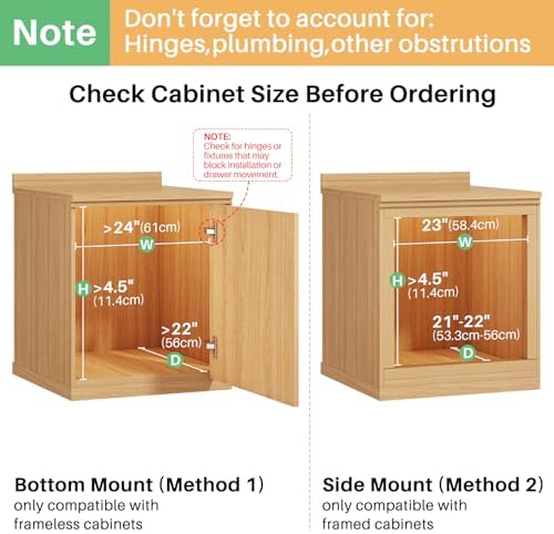 Pull Out Cabinet Organizer, Soft Close Wooden Slide Out Drawers for Pots and Pans, Full-extension Roll Out Shelves for Kitchen Cabinets, Pantry Organization, Bottom & Side Mount(23"W X 21"D x 3.4''H) - Image 3