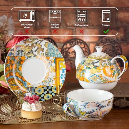 KAMMAK Tea for One Set, Ceramic Teapot, Bone China Tea Set, Cup and Saucer - Image 7