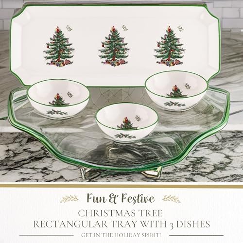Spode Christmas Tree Rectangular Tray with 3 Dippin Bowls - Set of 4 - Image 2