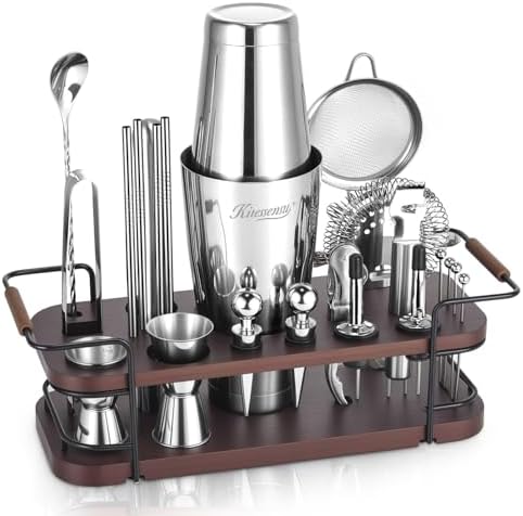 KITESSENSU Boston Shaker Set with Stand | Complete 24-Piece Bartender Cocktail Kit with All Bar Accessories by KITESSENSU