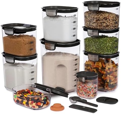 ProKeeper+ Airtight Food Storage Container Set – Clear Plastic Flour and Sugar Canister Set with Magnetic Accessories for Kitchen Organization (Black, 13-Piece) - Image 2