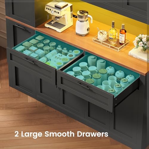 Itaar 71" Kitchen Pantry Cabinet with Charging Station and Led Light, Kitchen Storage Cabinets with Microwave Stand, 59" Wide Pantry Storage Cabinet with Storage Cart 3 Tier for Dining Room, Black - Image 7